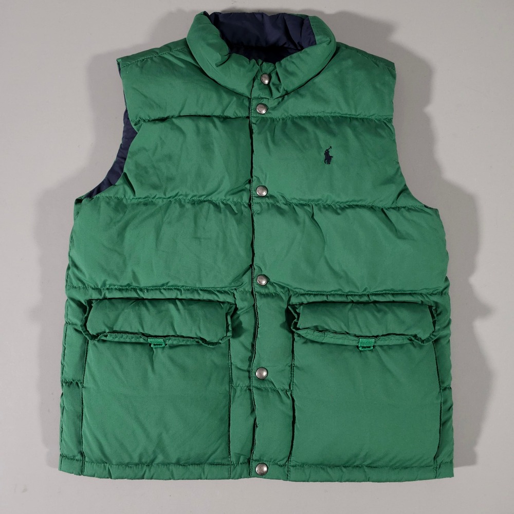 Polo Ralph Lauren Puffer Vest Boys L 14-16 Green Navy Reversible Down Quilted